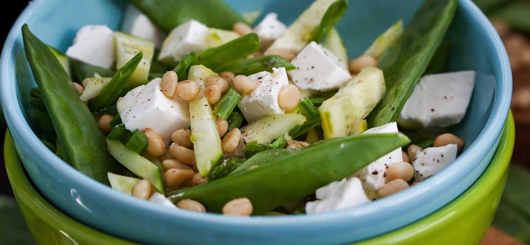 Snap Pea and Cucumber Salad with Pine Nuts and Feta